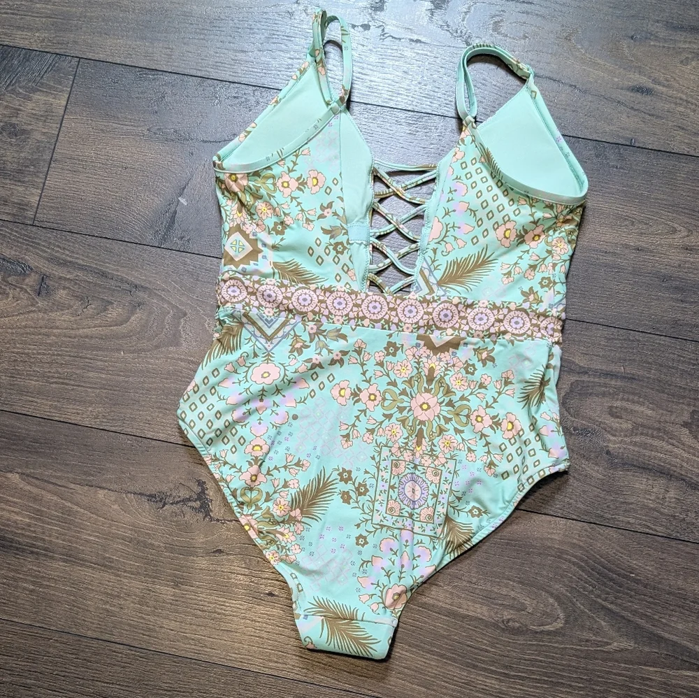 Seafolly Australia Free Spirit Lace Up Maillot One Piece Fresh Mint Size 8